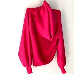 Hot pink deep cowl sweater.